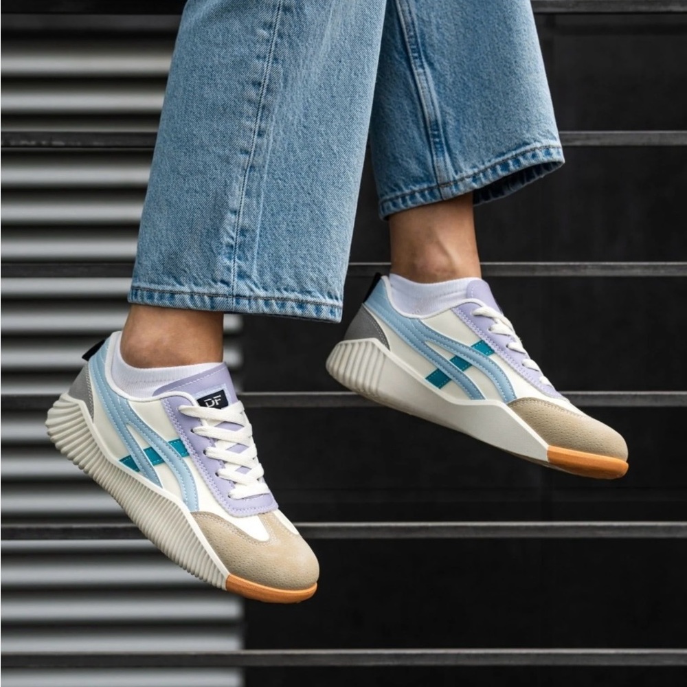 Women's Sneakers in Cream, Blue, and Purple